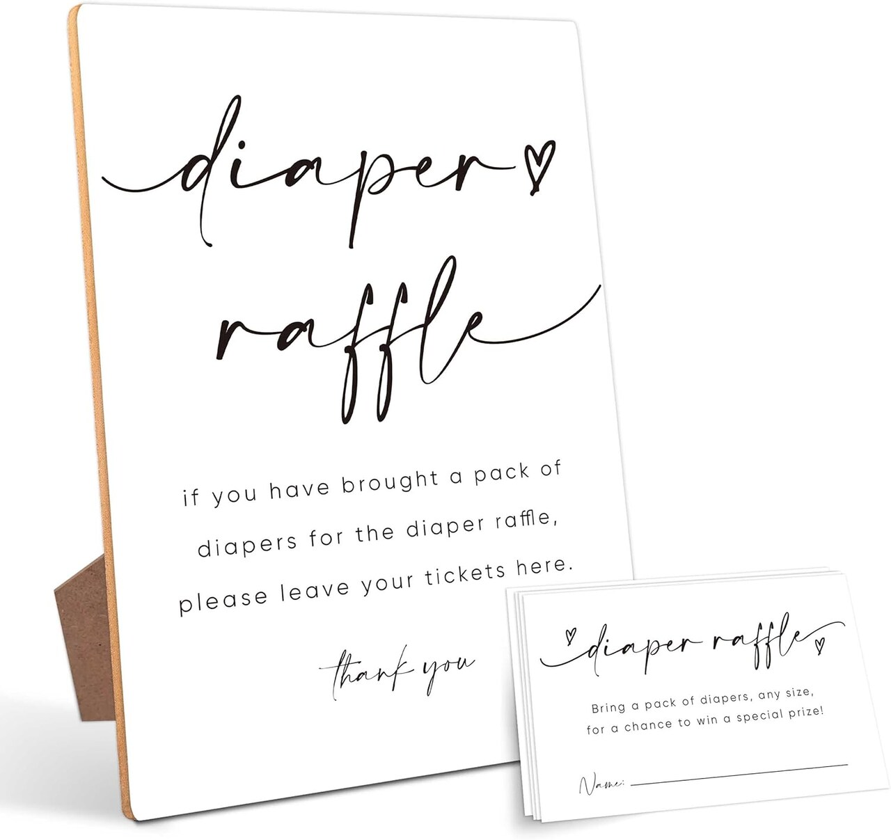 Baby Shower Diaper Raffle Game,Baby Shower Games,Baby Shower Decorations,Baby Shower Signs,Gender Reveal Decorations,1 Wooden Play Sign with Stand and 50 Diaper Raffle Tickets Set